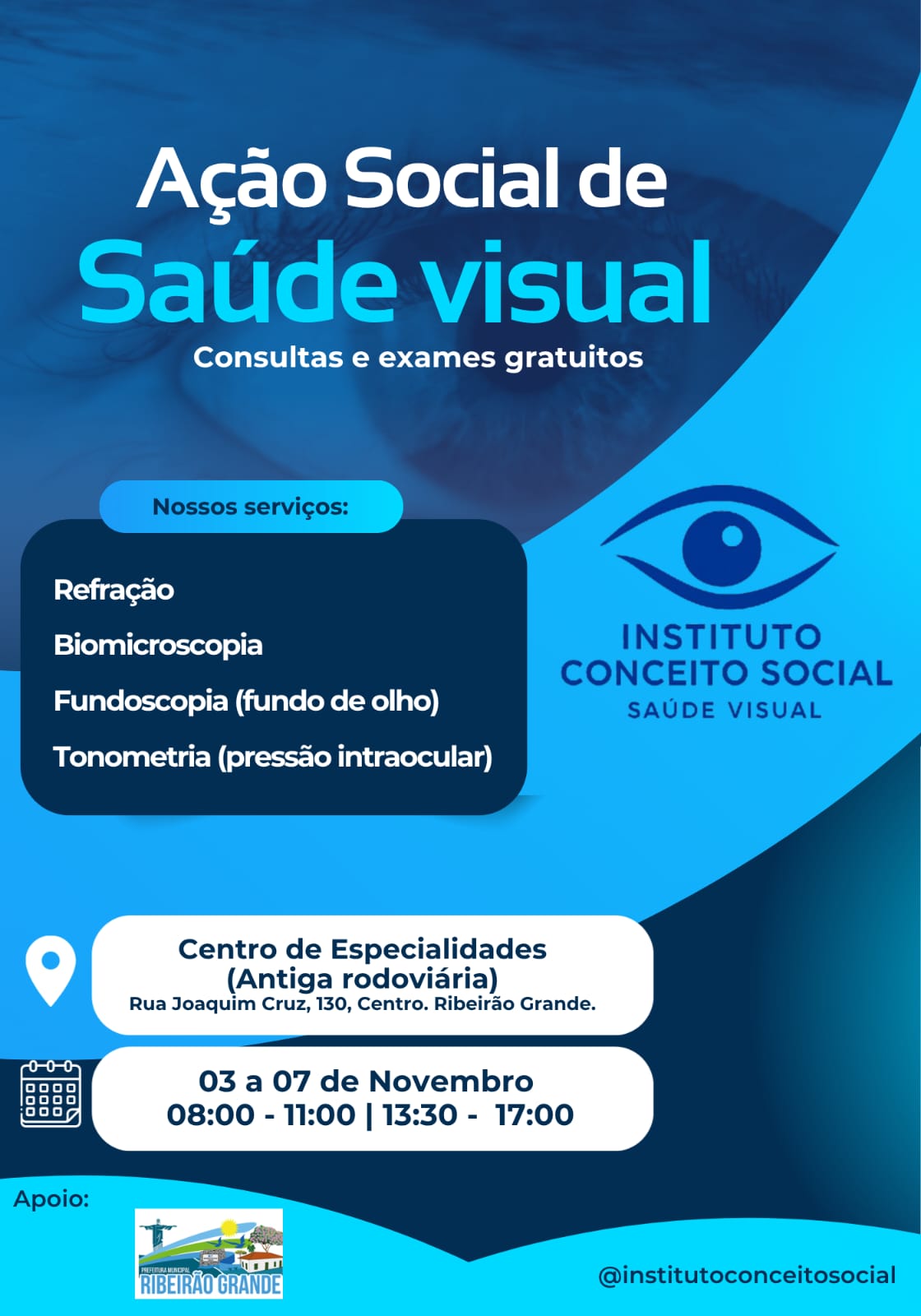 Atendimento Oftalmológico Gratuito em Ribeirão Grande.