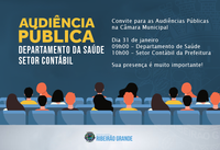 Convite para a Audiência Pública do Departamento de Saúde e do Setor Contábil da Prefeitura
